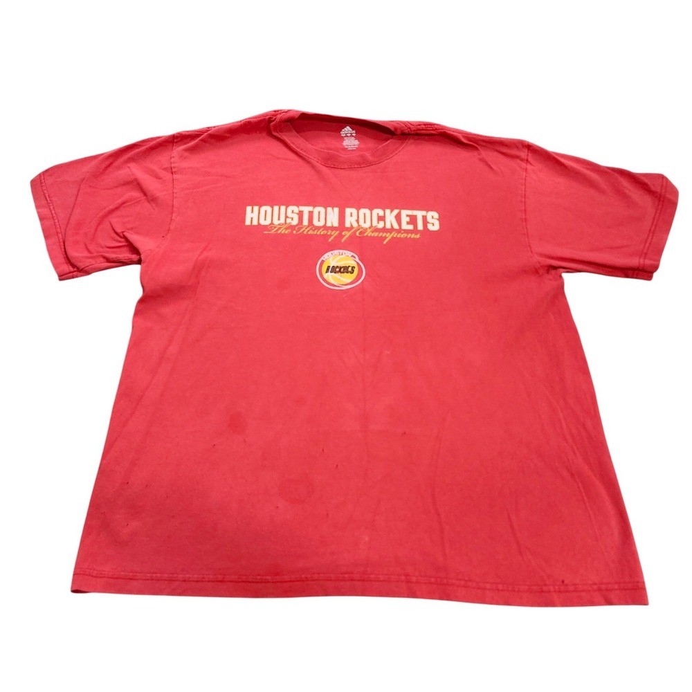 HOUSTON ROCKETS ADIDAS MENS L RED NBA WORLD CHAMPIONS GRAPHIC T-SHIRT EUC